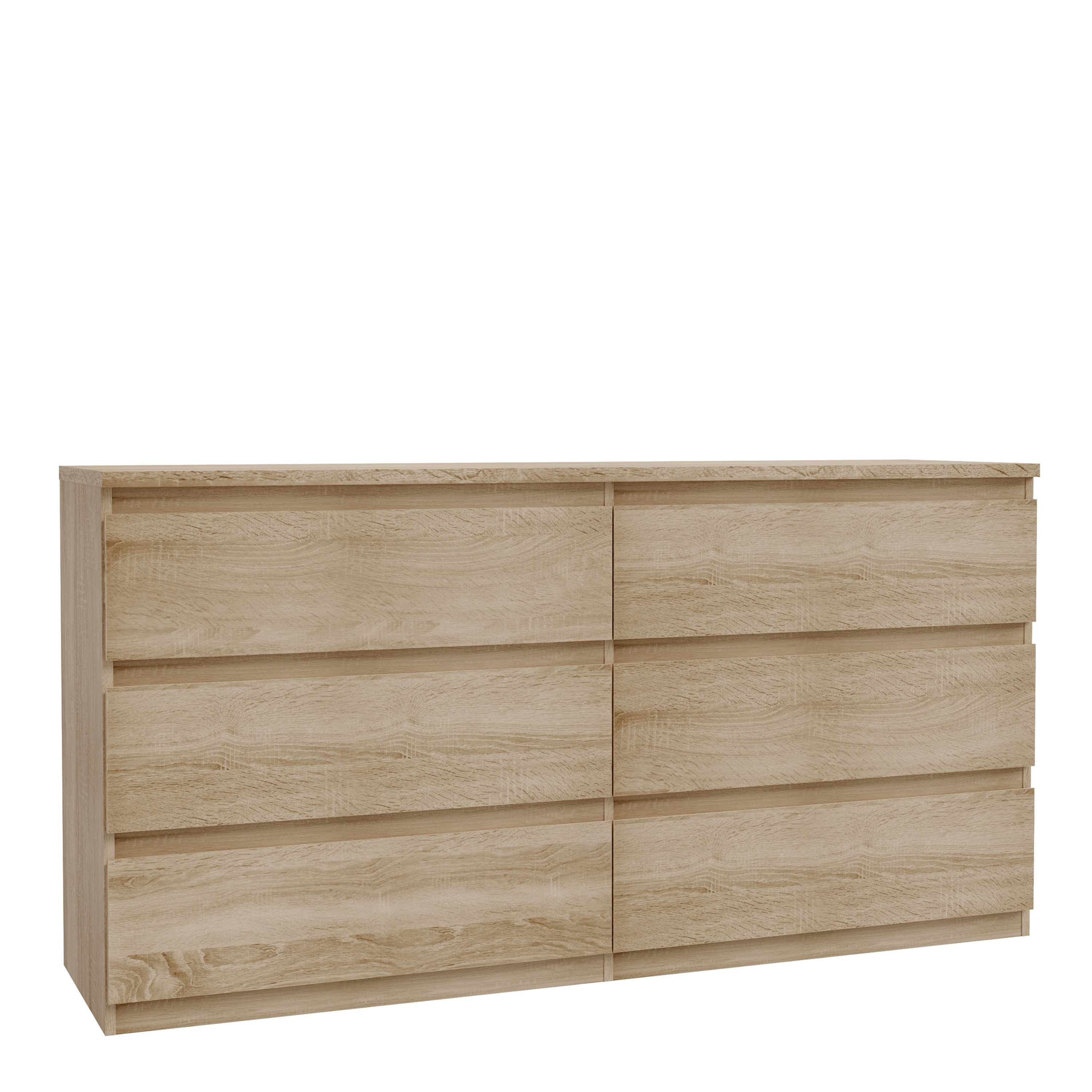 EDMONT Oak Finish Chest of Drawers - Extra Large-sized, Double, 6 Drawers