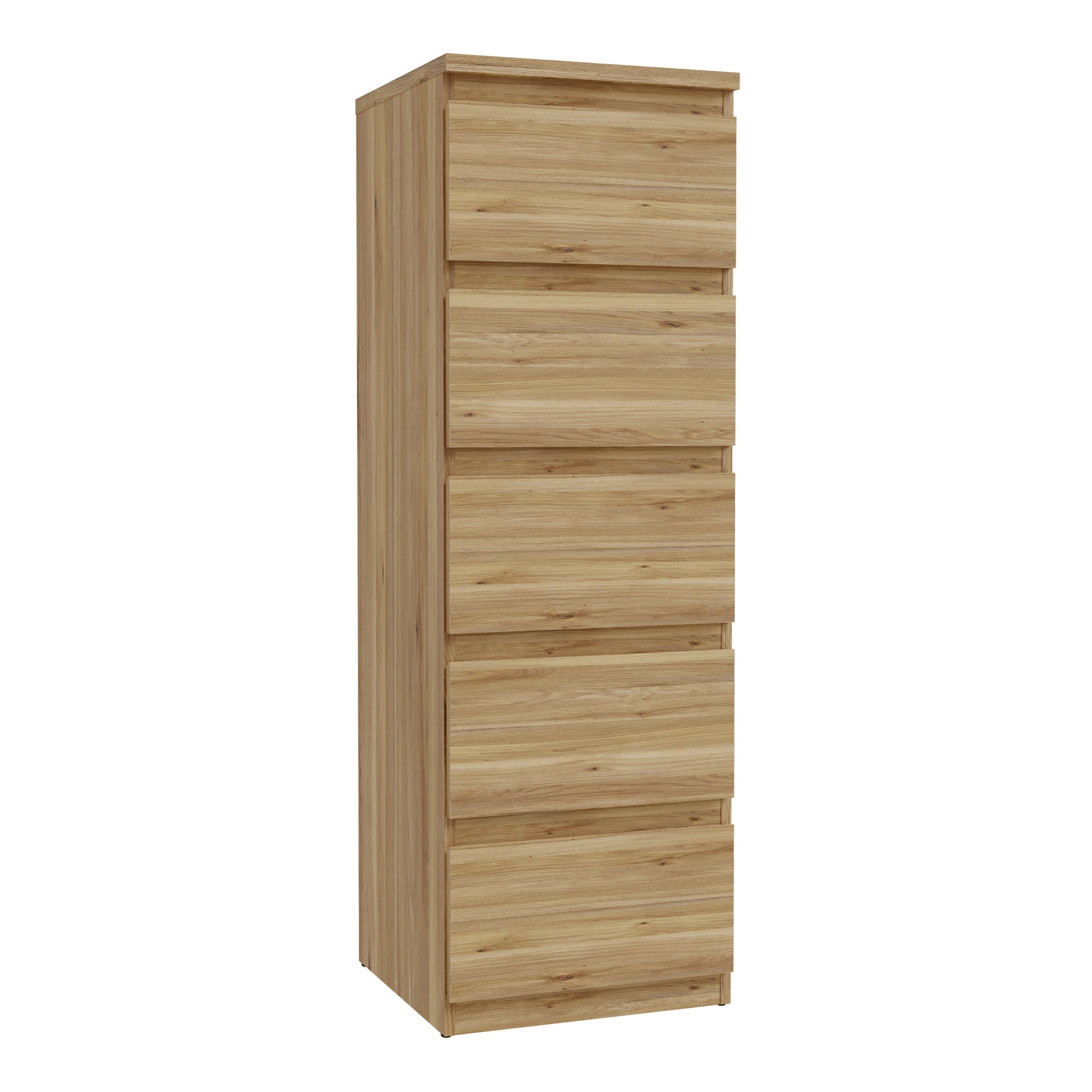EDMONT Oak Finish Chest of Drawers - Tallboy, Medium-sized, 5 Drawers