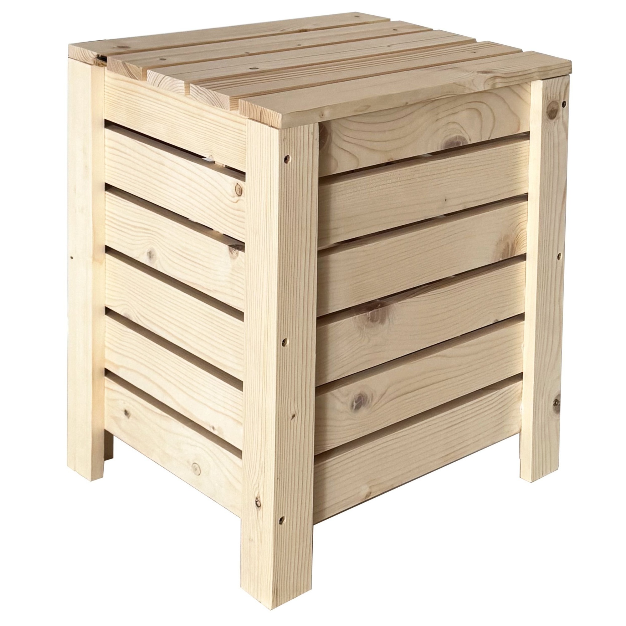 CHUNK Narrow Slatted Storage Crate Box with Lid - Light Wood