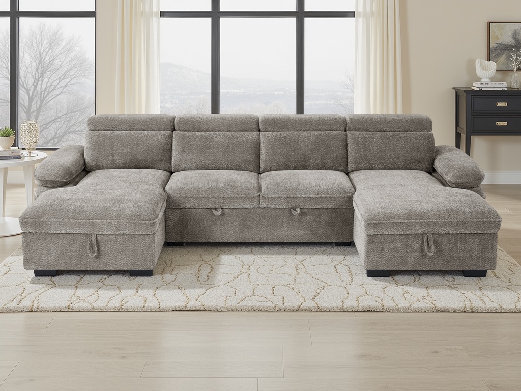 GREYMERE Fabric 4 Seater U Shaped Corner Sofa Bed - Grey