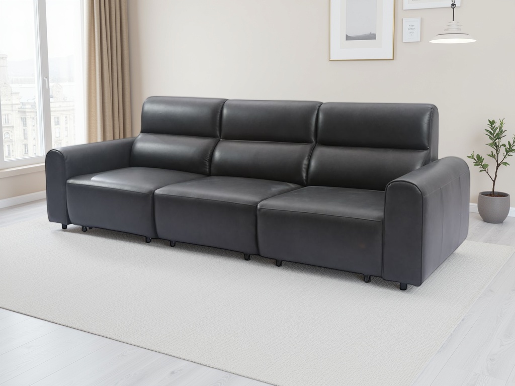 LINDMERE Leather 3 Seater Electric Sofa Bed - Black