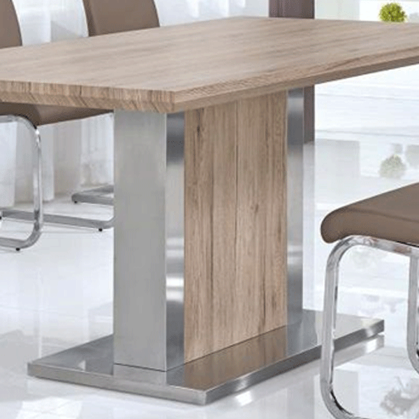 Totnes Natural Oak Effect Dining Table - Stainless Steel