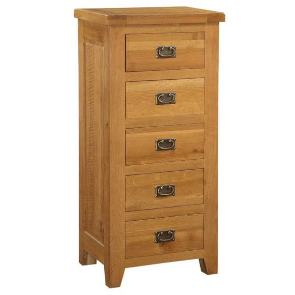 ALTONA Oak Finish Chest of Drawers - Tallboy, Medium-sized, 5 Drawers