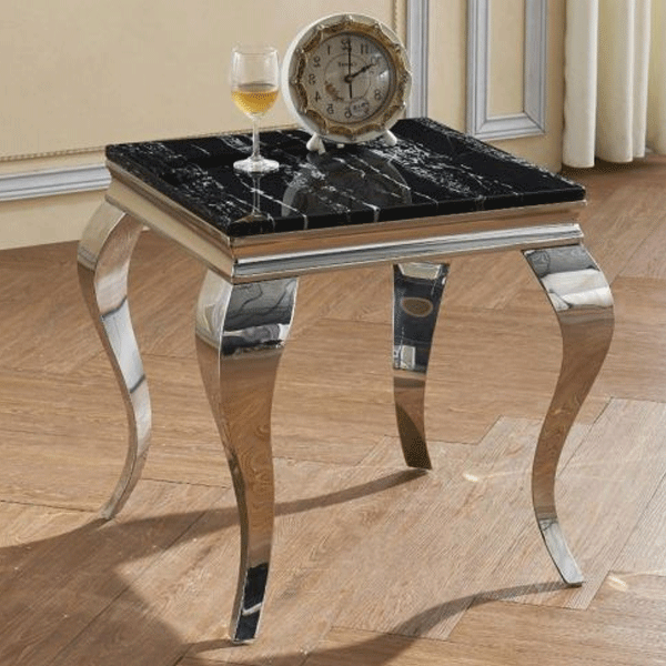Kendal Marble Lamp Table with Stainless Steel Base - Natural Stone