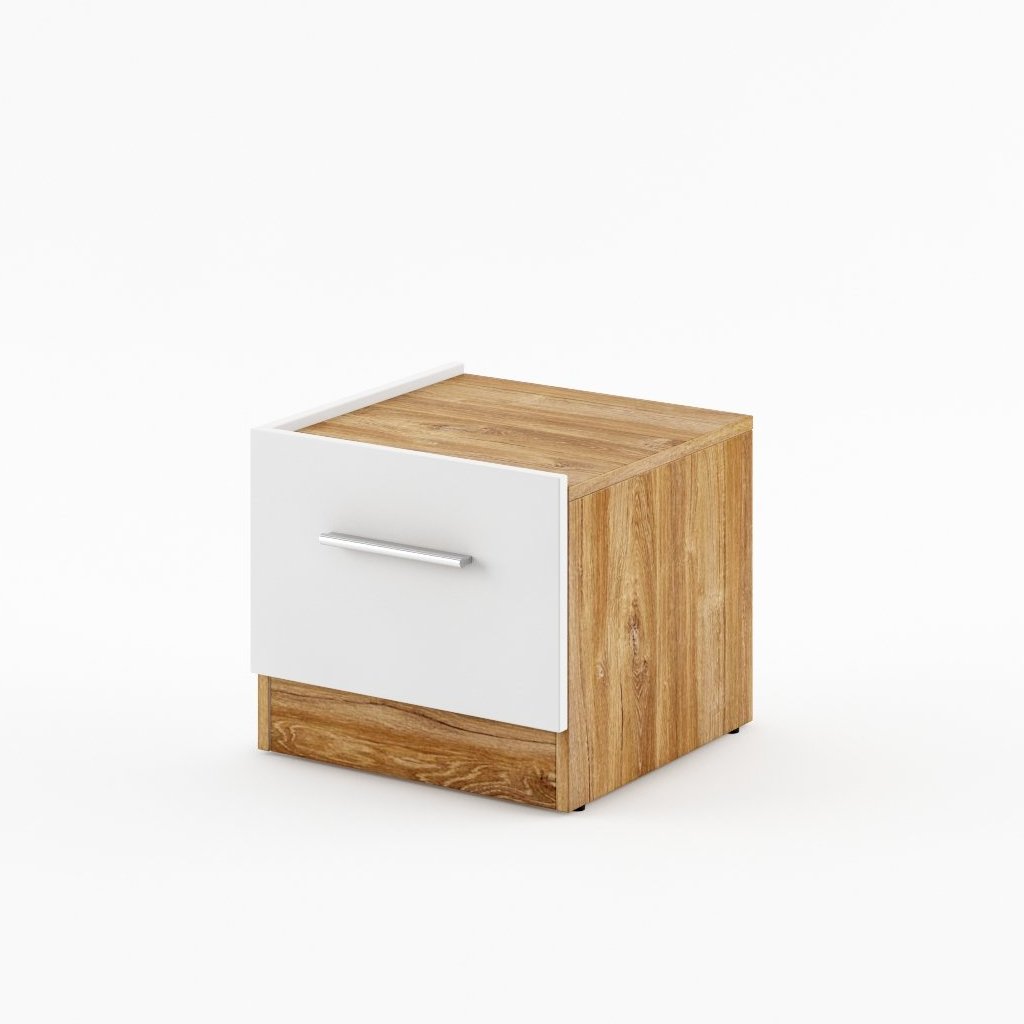 Bedside Table - DENIRO DT-03L Nightstand White Matt and Oak Sterling 40cm