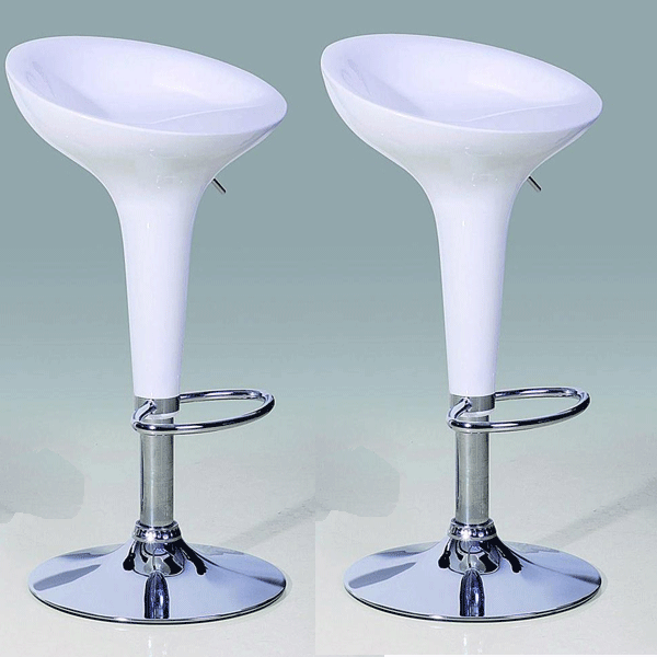 Bolton Chrome Bar Stool Pair with Adjustable Features - White