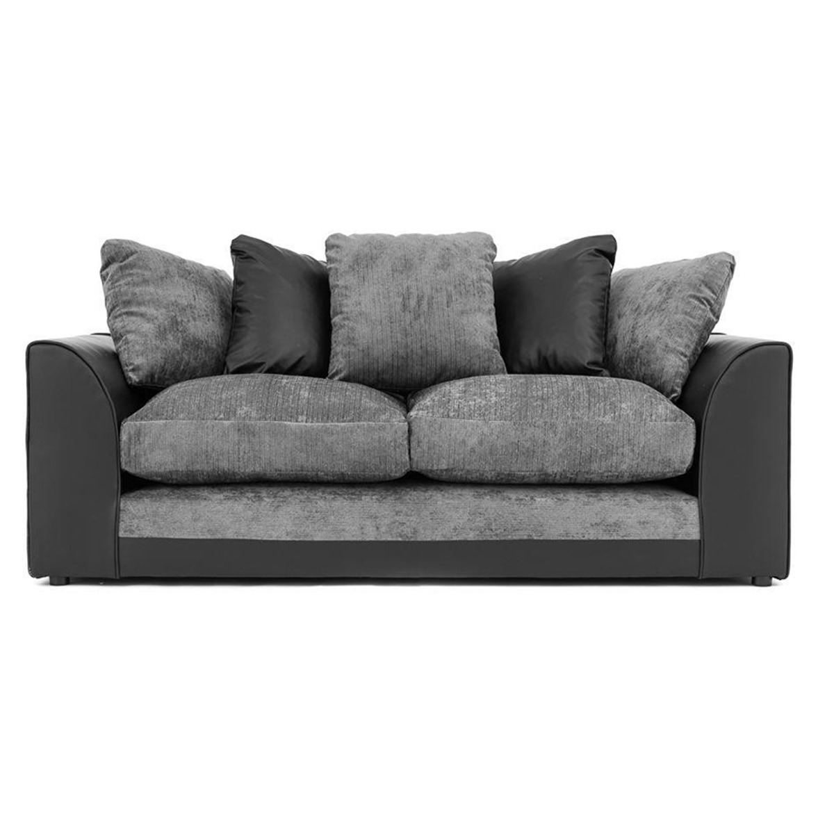 DYLAN Faux Leather and Chenille Fabric 3 Seater Scatterback Sofa - Black and Grey