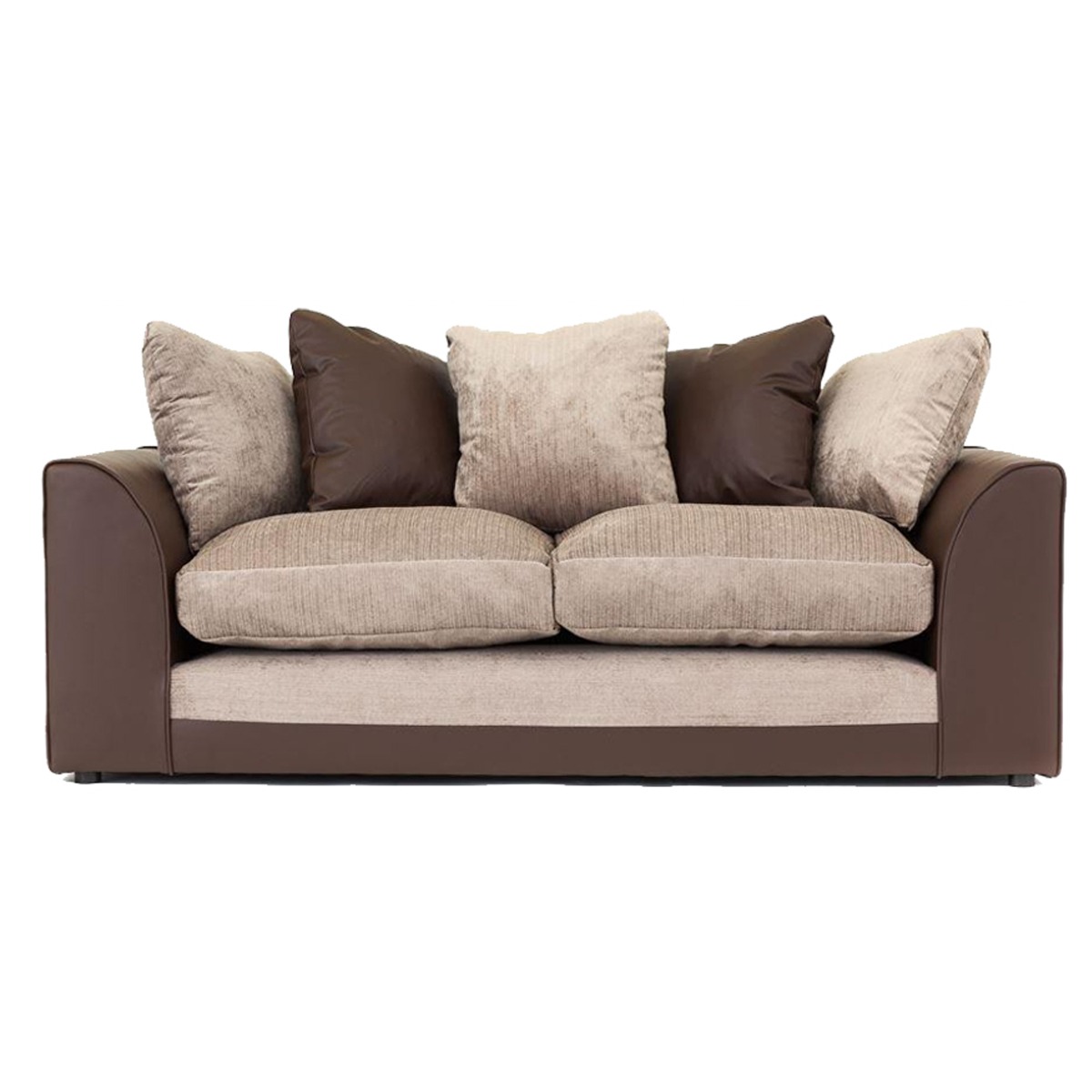 DYLAN Faux Leather and Chenille Fabric 3 Seater Scatterback Sofa - Brown and Beige
