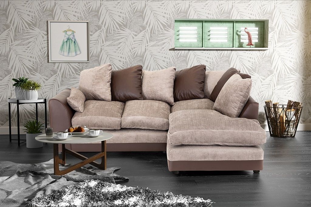 DYLAN Chenille Fabric 4 Seater Corner Sofa - L Shaped - Right Hand Facing - Brown and Beige