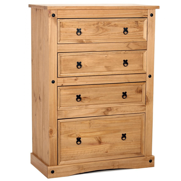 CARLISLE III Pine Finish Chest of Drawers - Large-sized, 4 Drawers