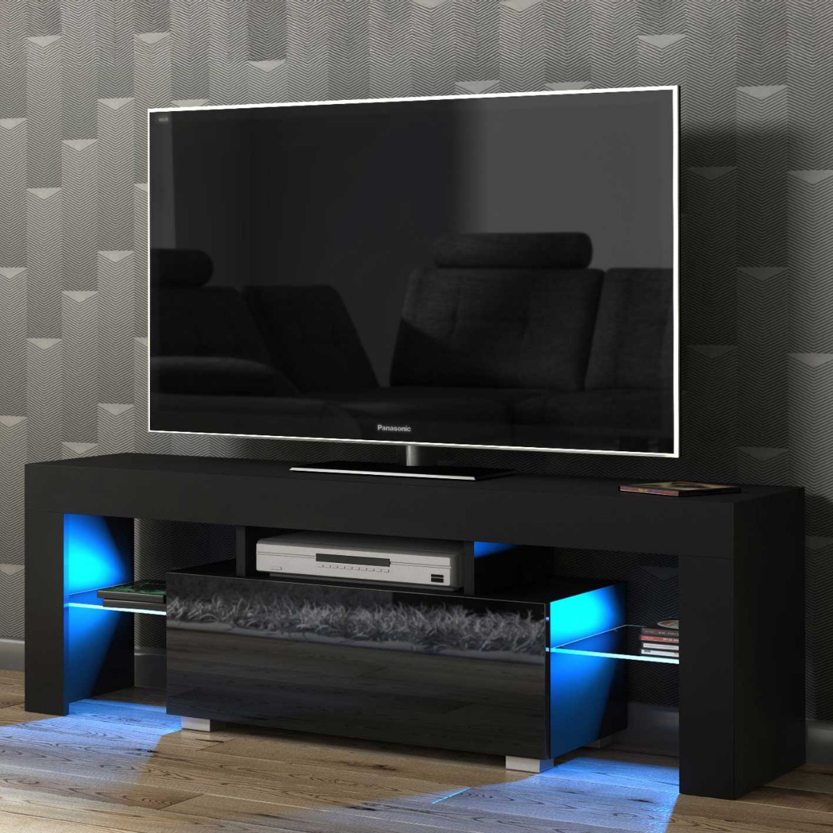Modern TV Unit with Free LED Lighting and Ample Storage 130cm - Black