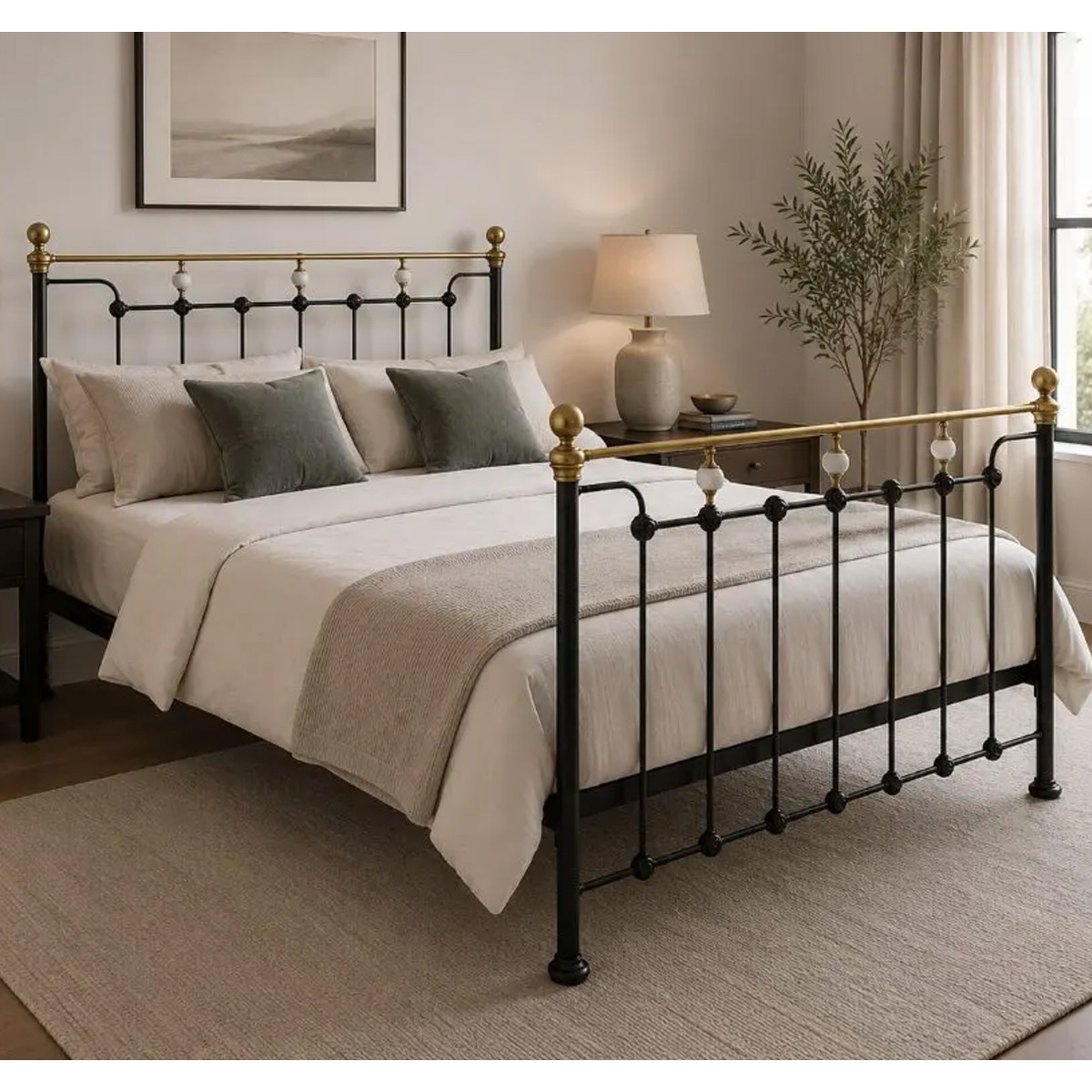 Kingsize Bed - EDINDALE 5ft Metal Bedframe - Black Gold