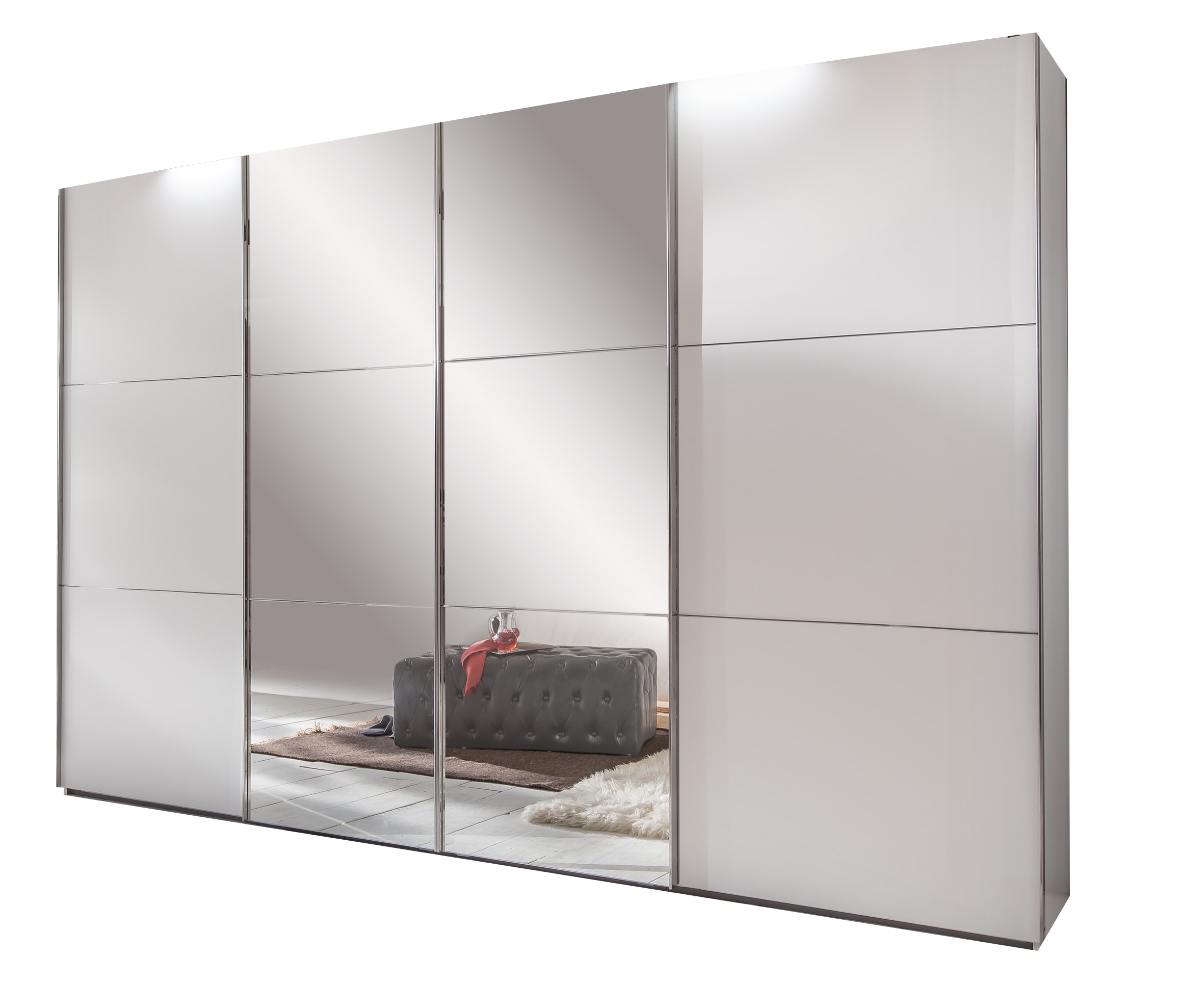 LANDSCAPE 4 Door Mirrored Sliding Wardrobe White - 350cm