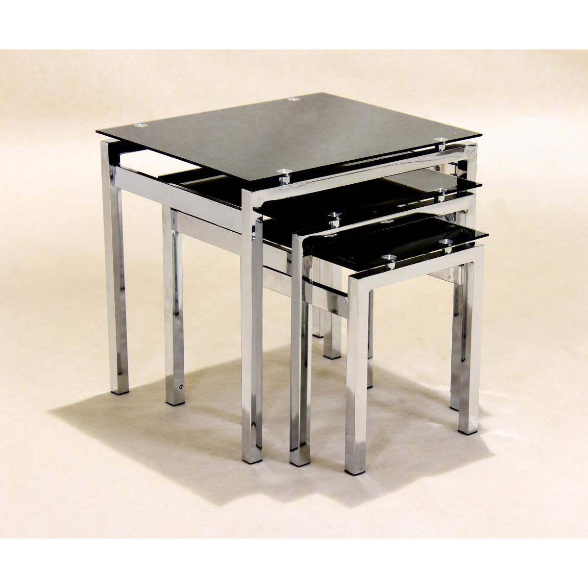 Clydebank Nest of 3 Tables with Chrome Steel and Black Glass Top
