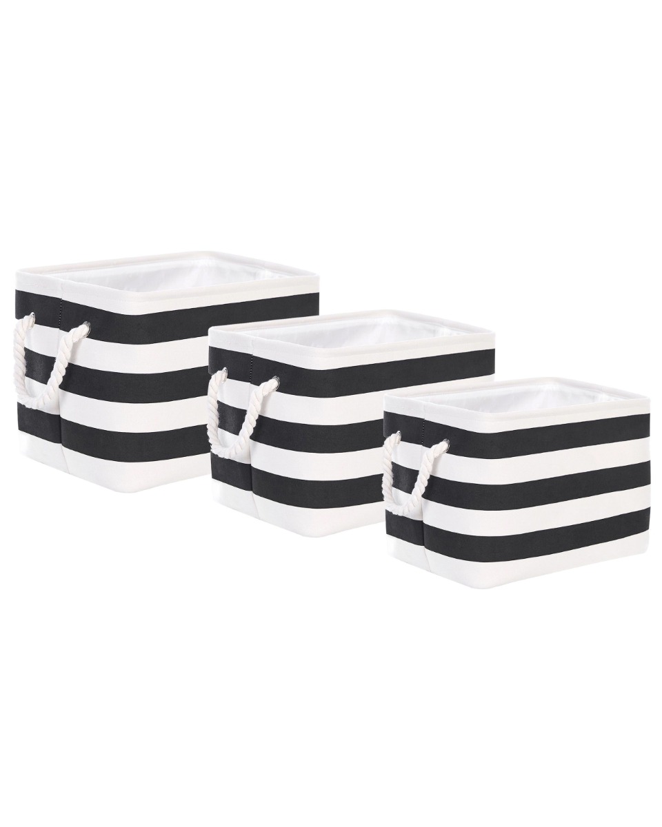 Set of 3 Fabric Baskets Black and White