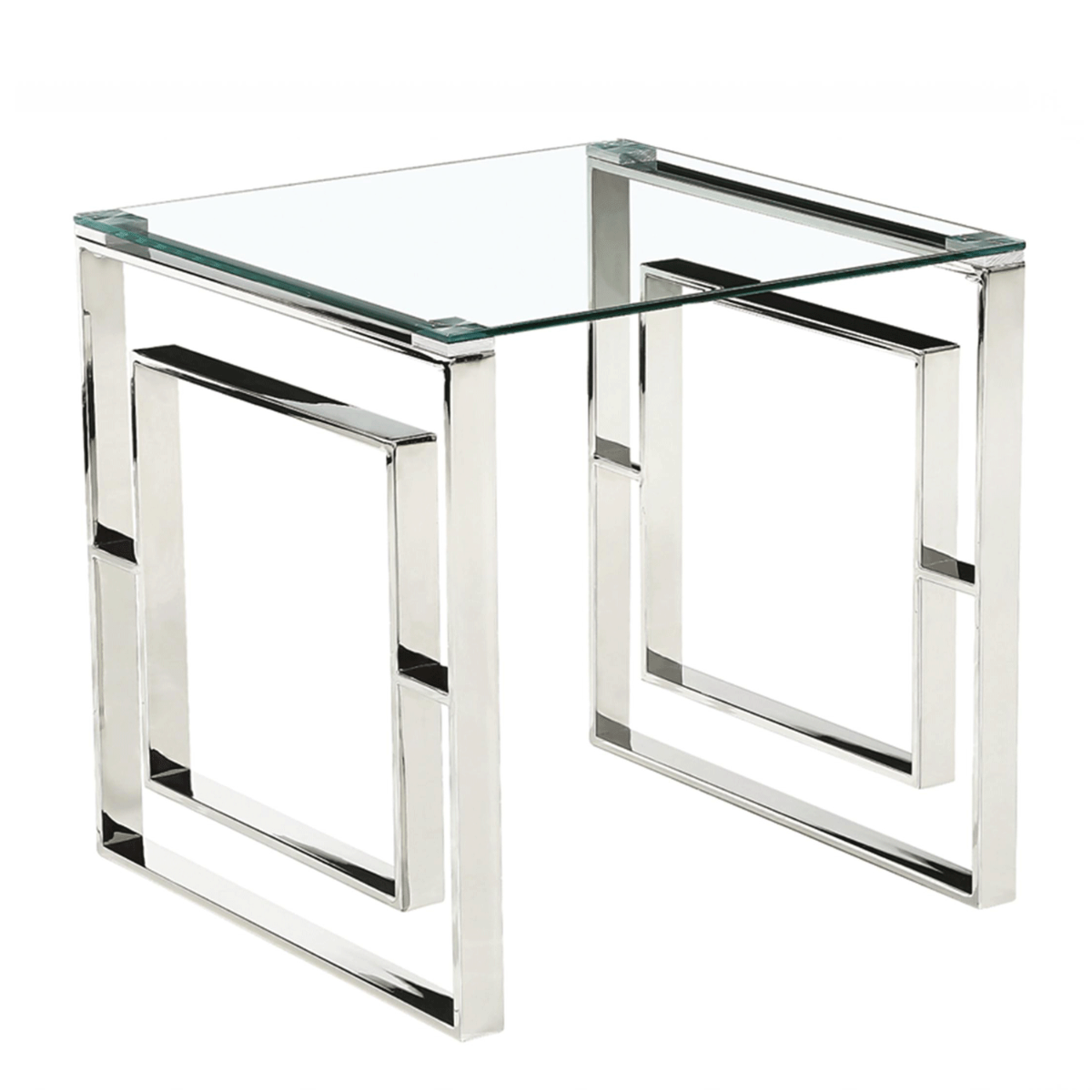 Olympia Luxe Glass Lamp Table Stylish Silver Frame with Clear Glass Top