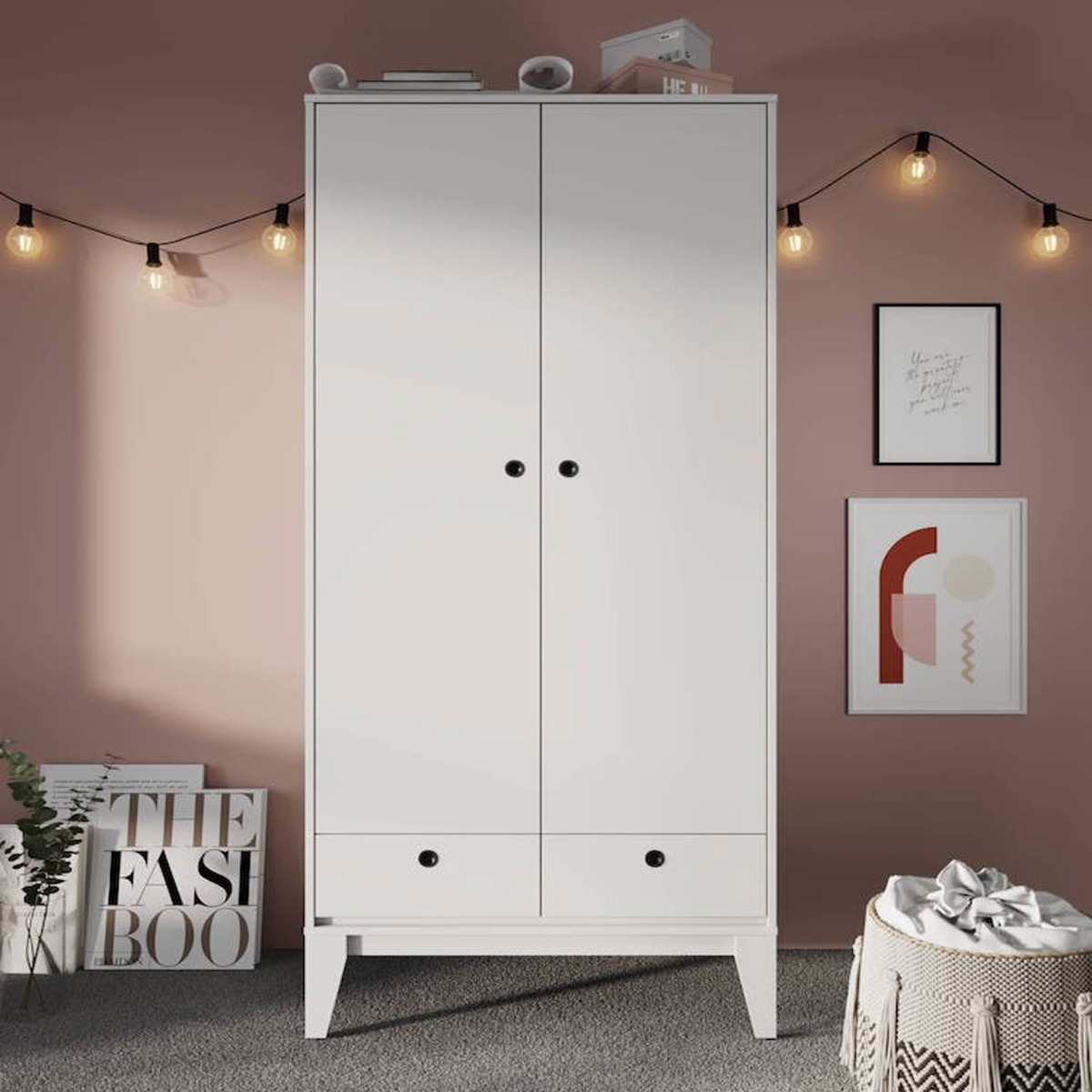 FOGGIA 2 Door Wardrobe with 2 Drawers White Matt - 92cm
