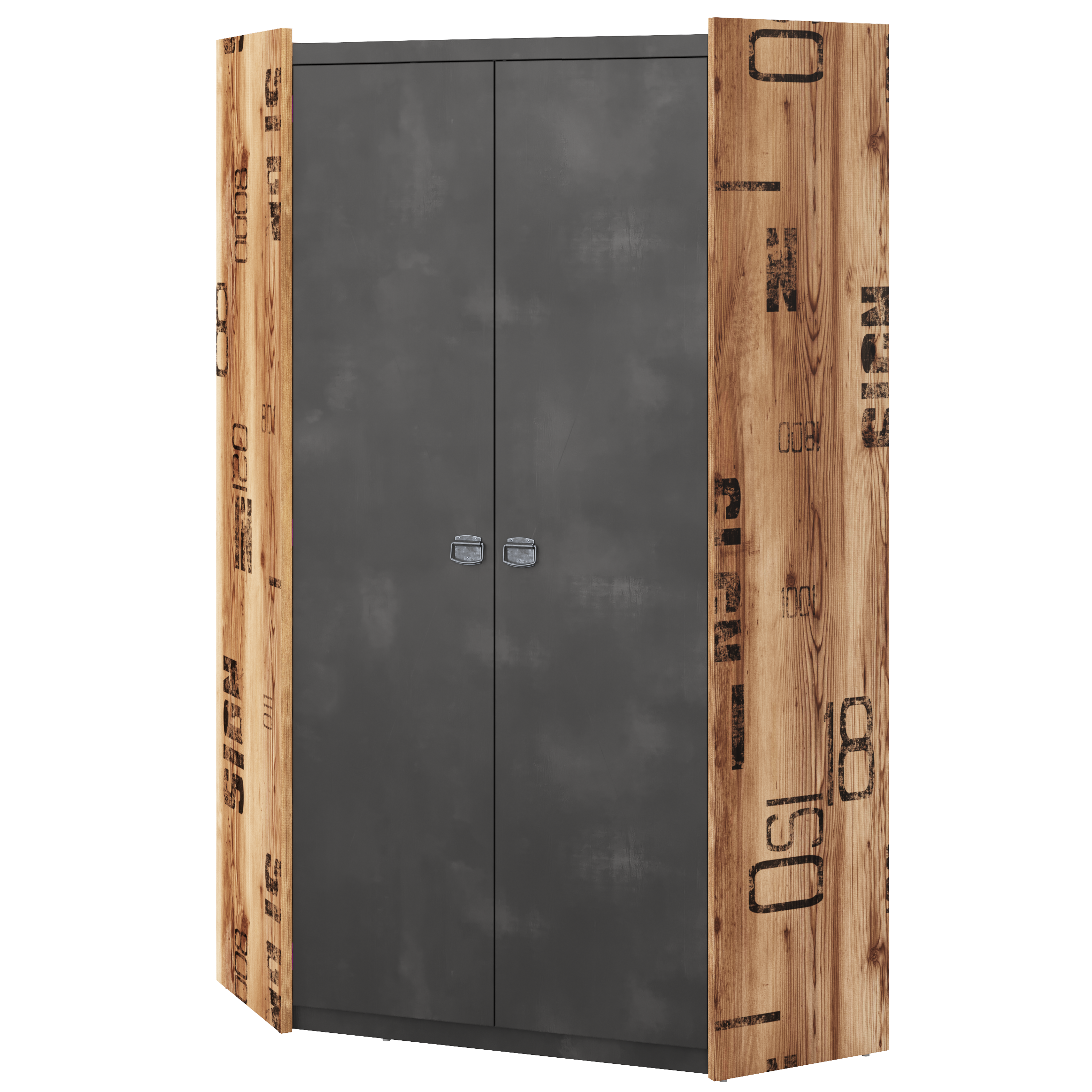 FERNIE 2 Door Corner Wardrobe Grey and Oak - 97cm