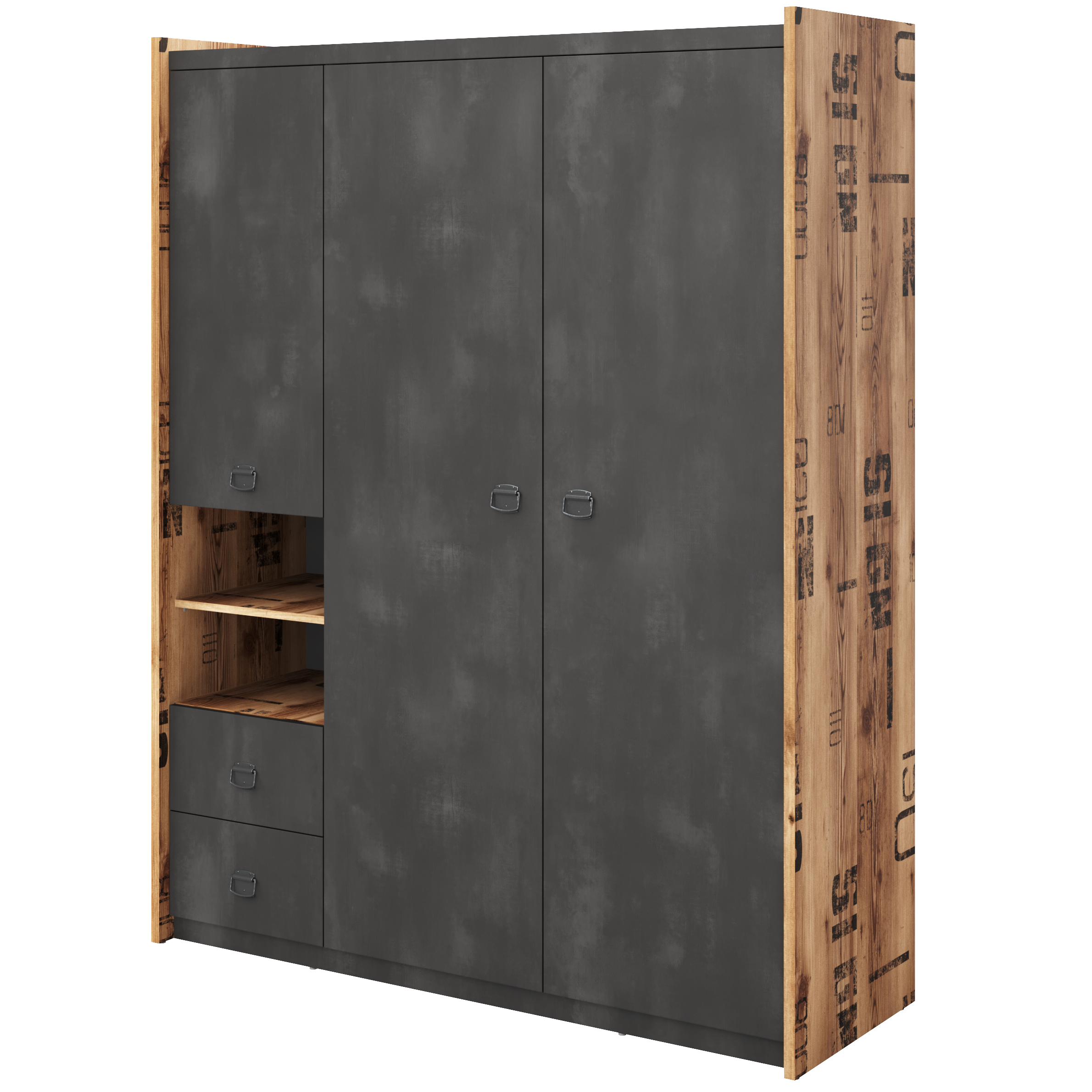 FERNIE 2 Door Wardrobe with 2 Drawers Grey and Oak - 150cm