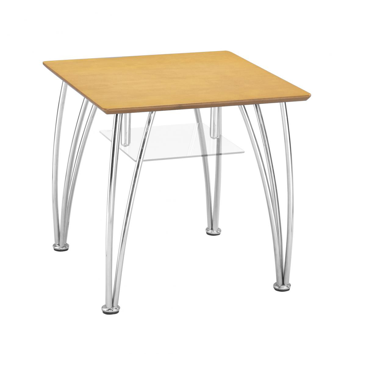 Corfe Square Wooden Top Lamp Side Table Glass Shelf, Chrome Legs - Beech Finish