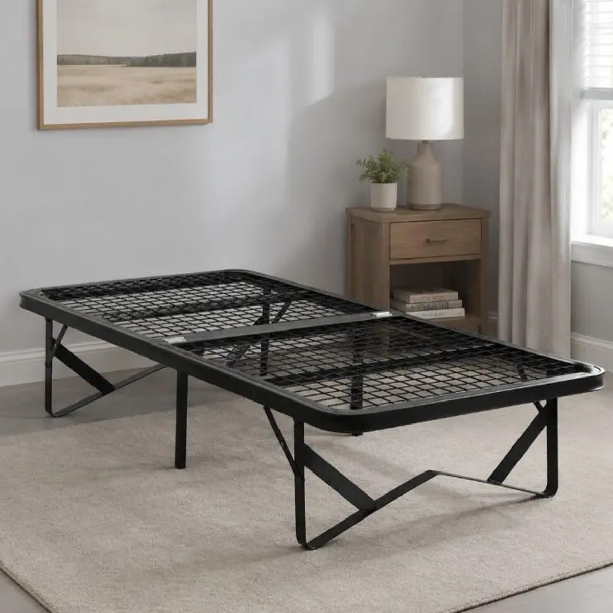 Foldable Skid Metal Bed Black - Single 3ft