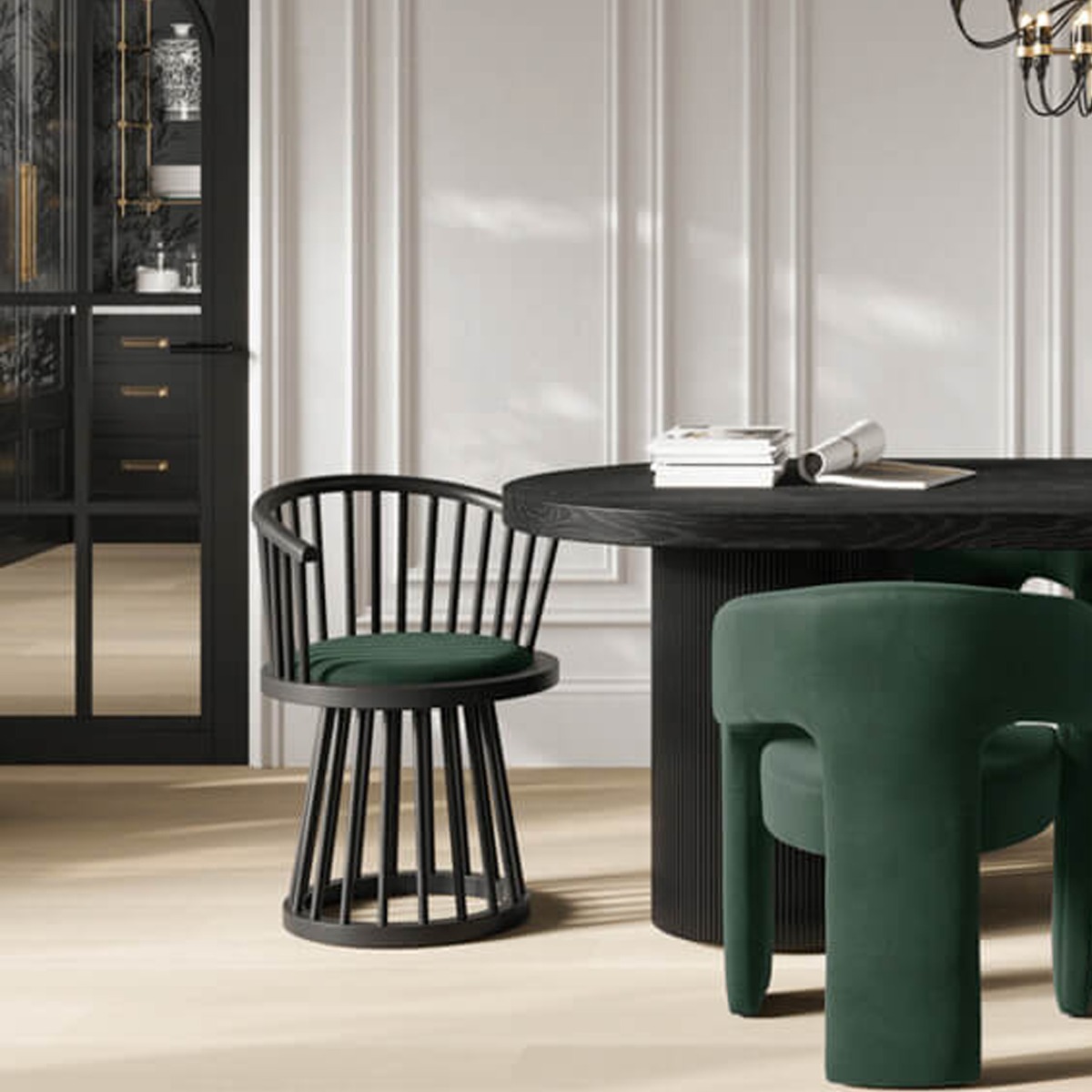 LIREN Velvet Dining Chair - Forest Green