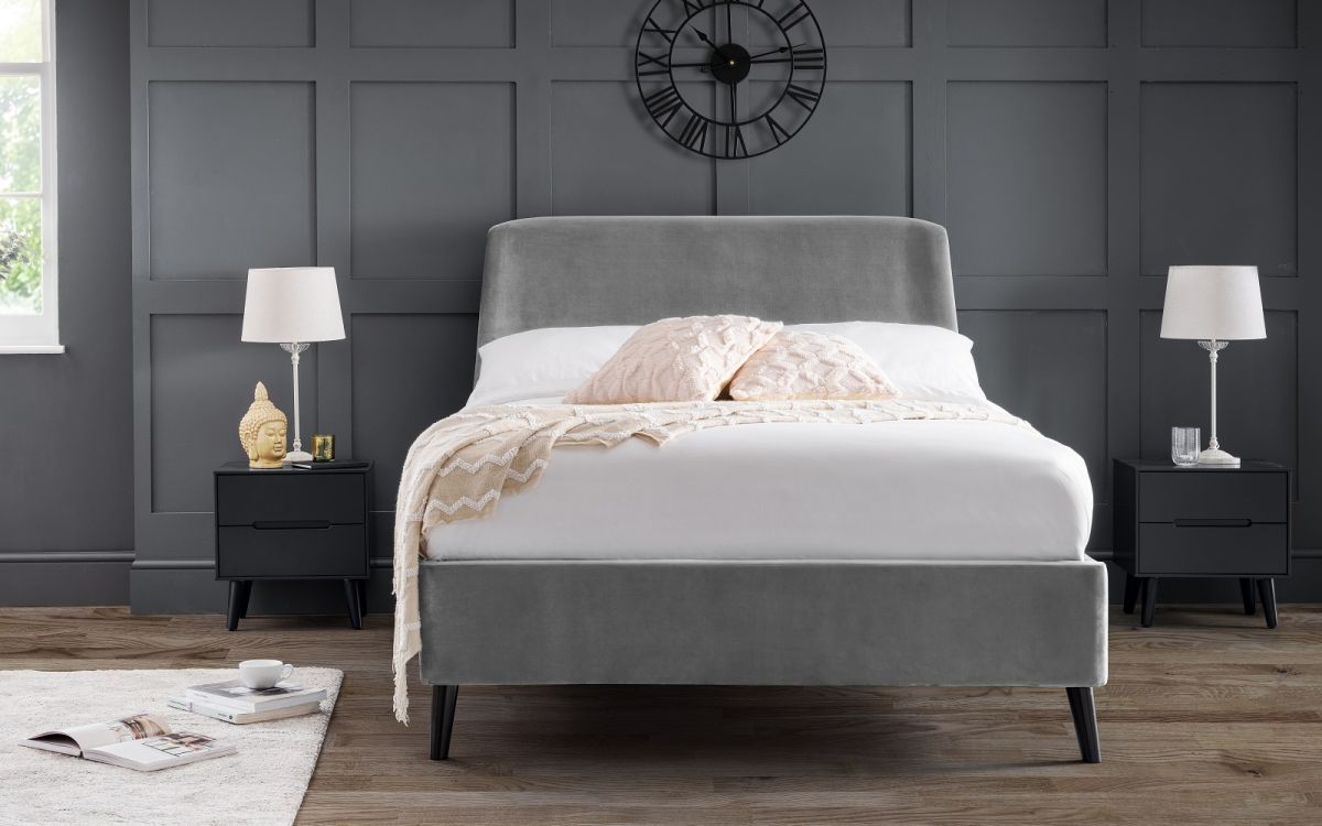 Frida Curved Velvet Doiuble Bed - Grey