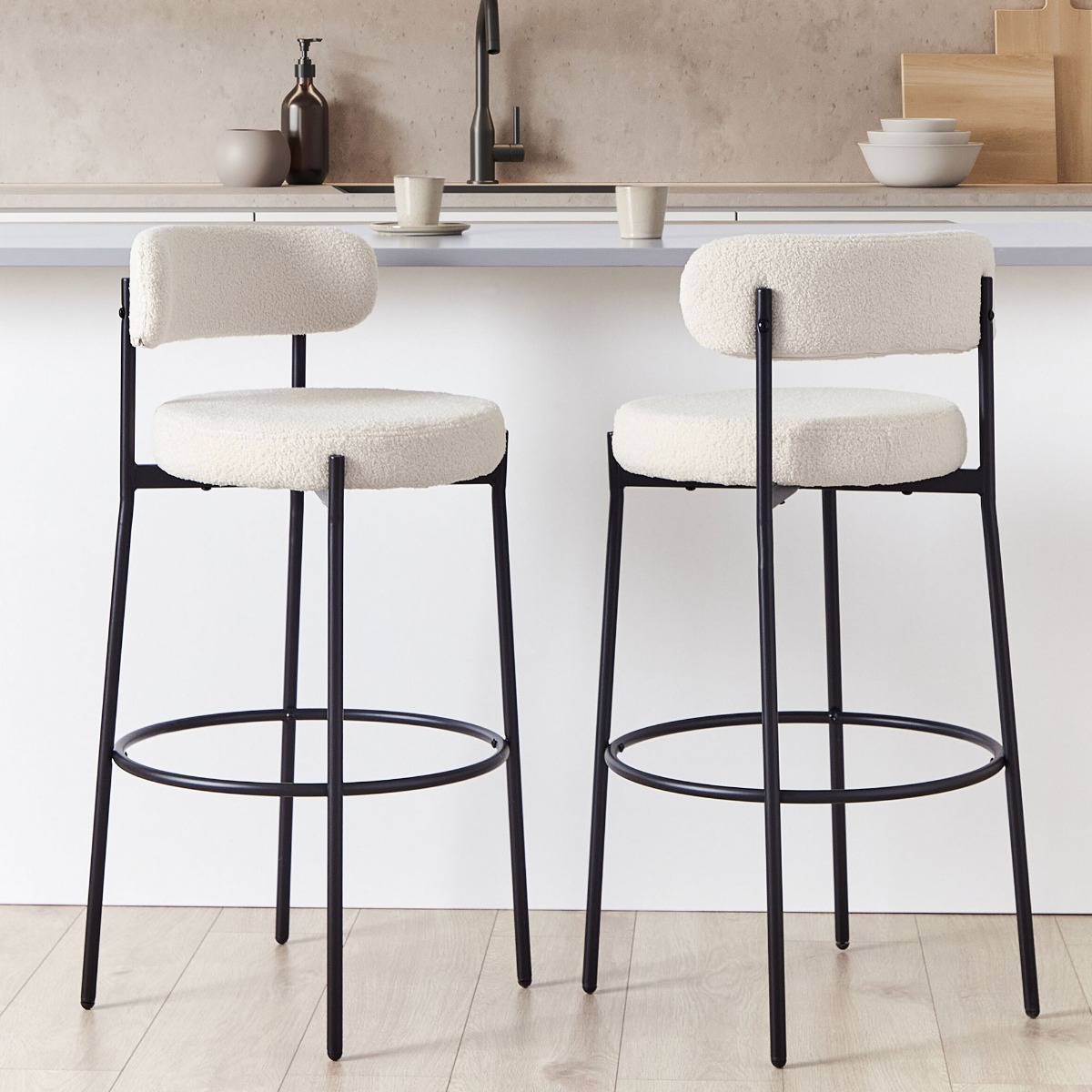 Set of 2 Bar Chairs ALLISON Boucle White