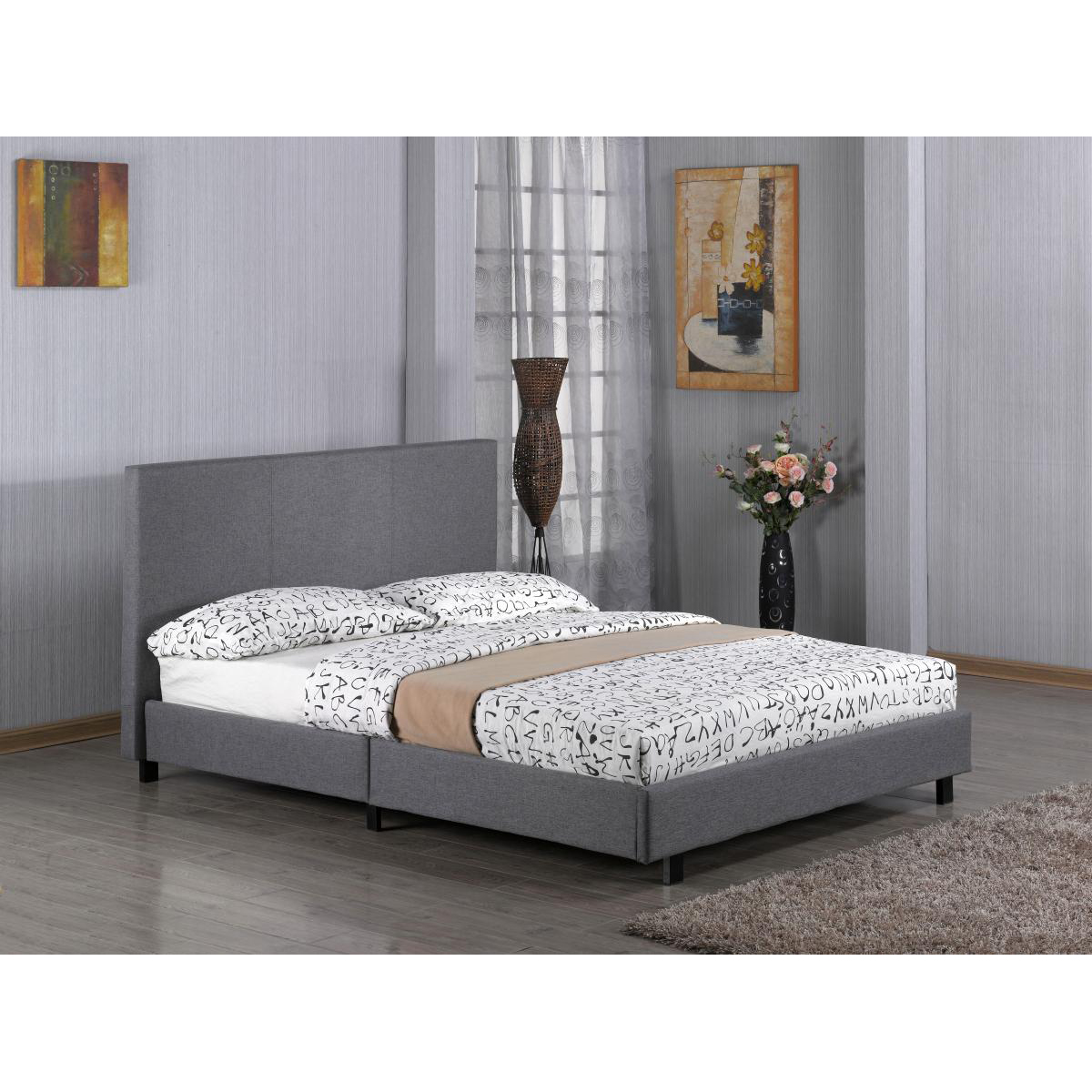 Purbeck Grey Fabric Bed with High Headboard - Kingsize