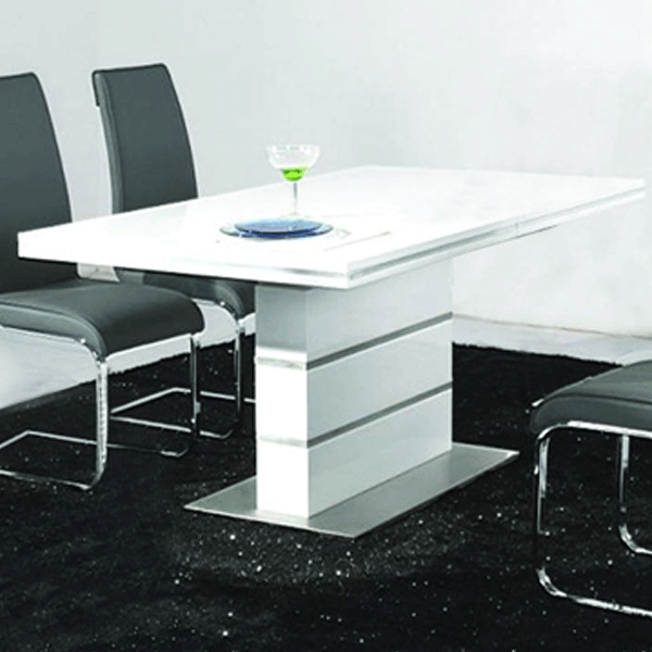 Gretna High Gloss White Dining Table with Stainless Steel Base
