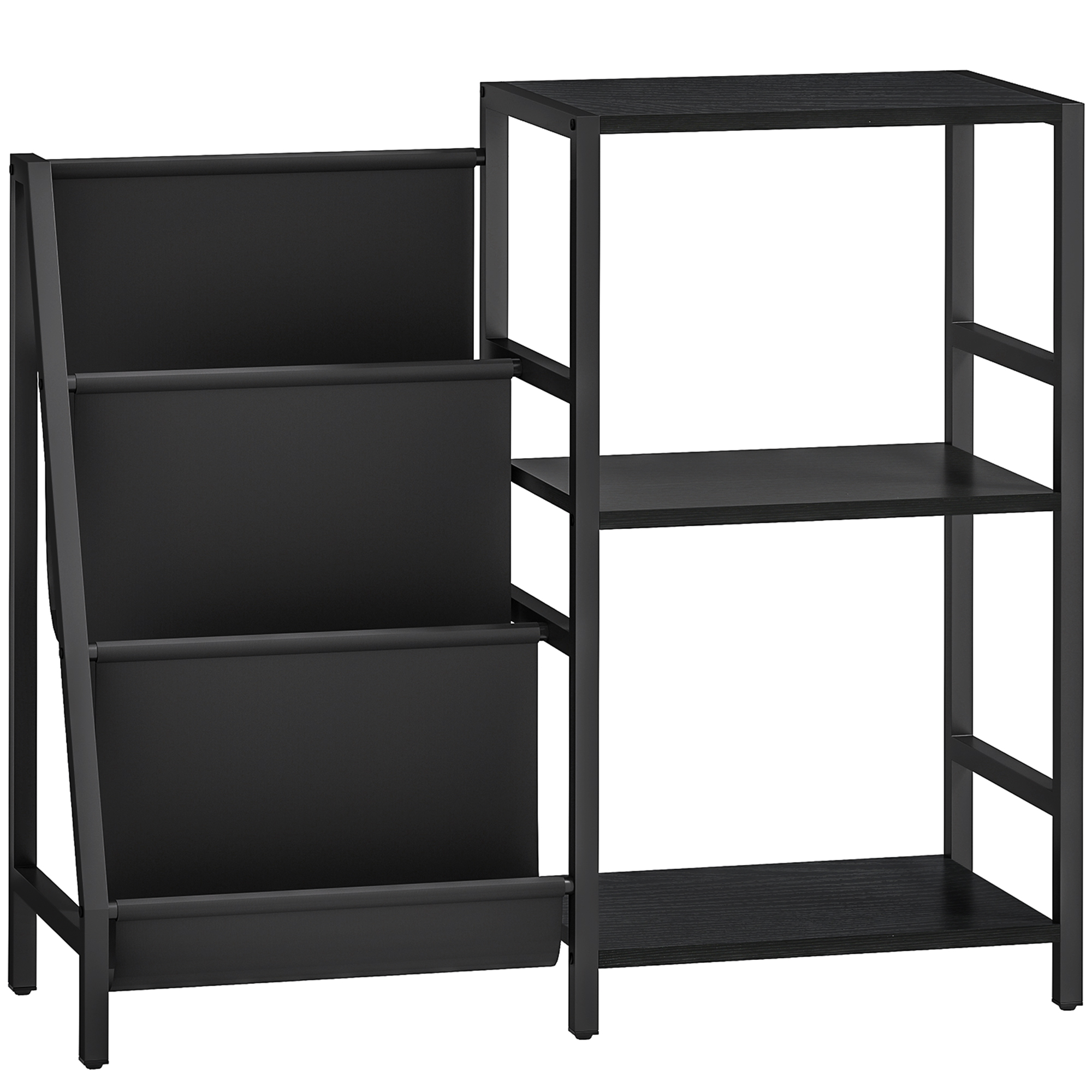 HERON 3 Tier Record Player Stand End Table Black Wood Effect