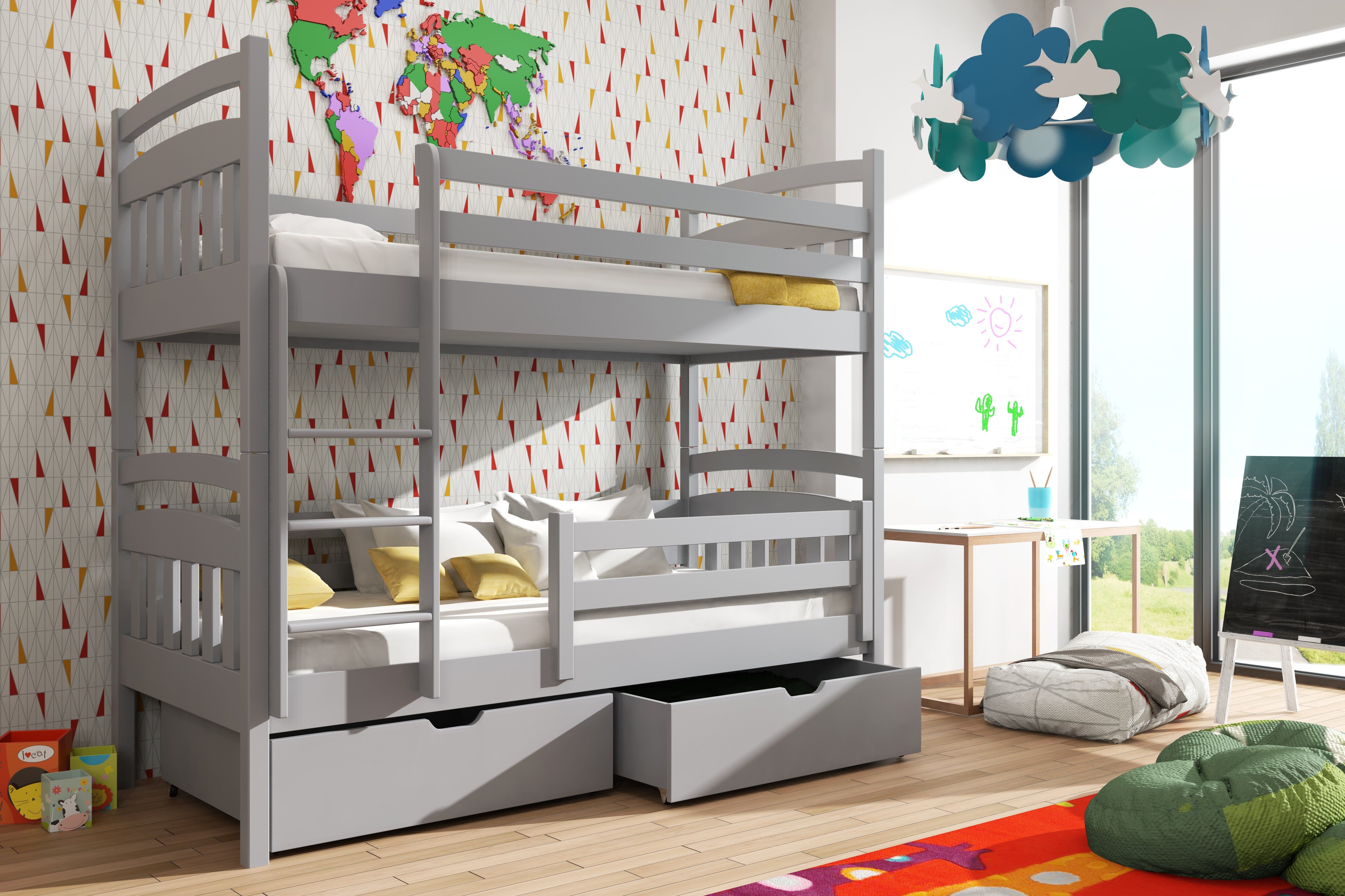 Gabby Wooden Kids Bunk Bed with Storage - Grey