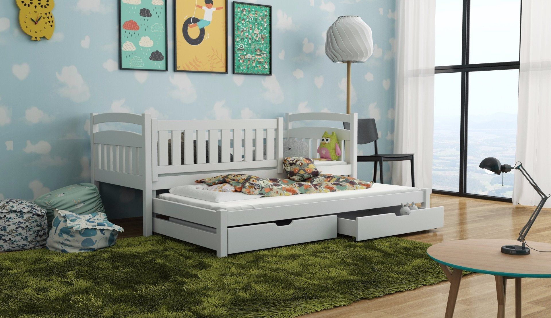 UNIVERSE Wooden 2 Drawers Storage Bed with Trundle - White