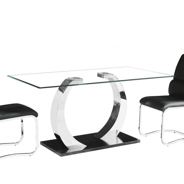 Sleek Design Fullerton Glass Top Rectangular Dining Table with Stainless Steel Base - Black