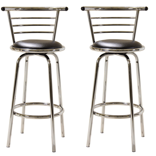 Tintagel Round Pair Swivel Bar Stool with Wide Back Support - Chrome