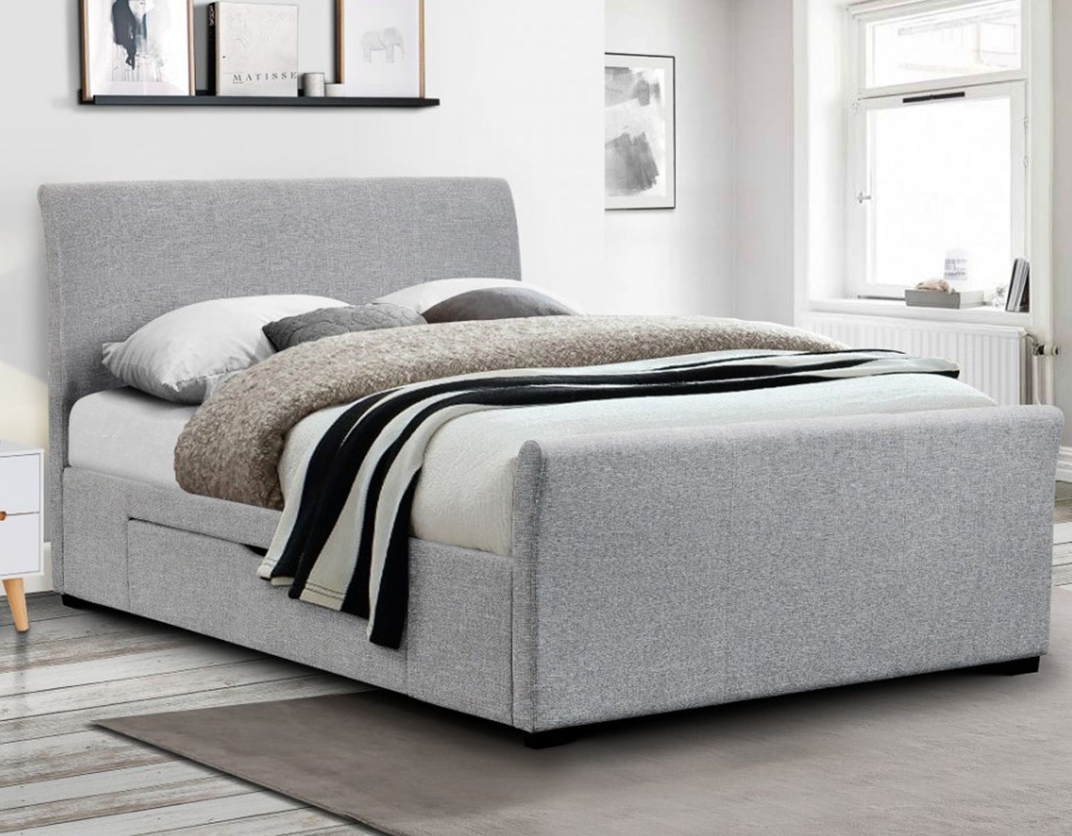 Capri Grey Fabric 2-Drawer Storage Bed - Double 4ft6
