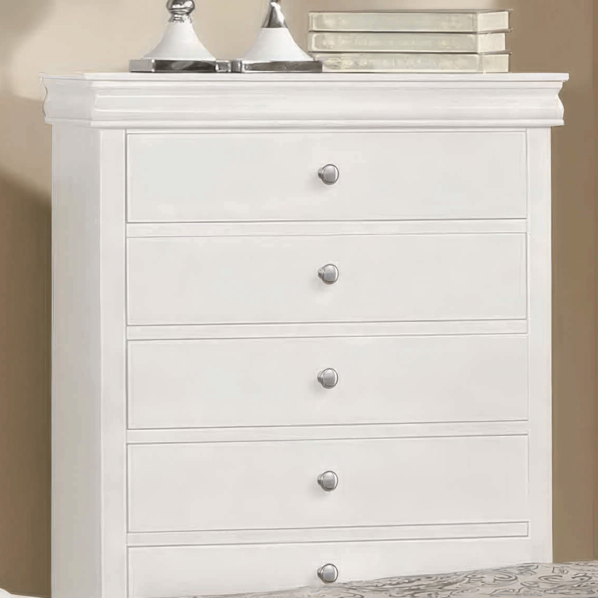 HINTON White Chest of Drawers - Large-sized, 5 Drawers