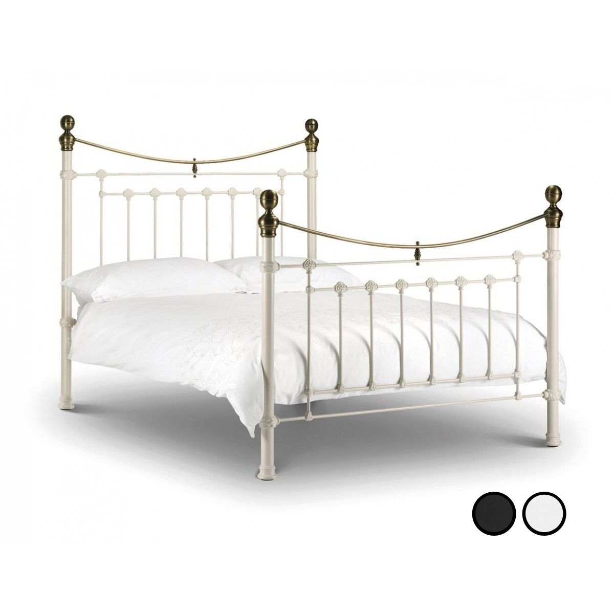 Victoria Stone White or Satin Black Brass Bed Frame-Double 4ft6 - Stone White