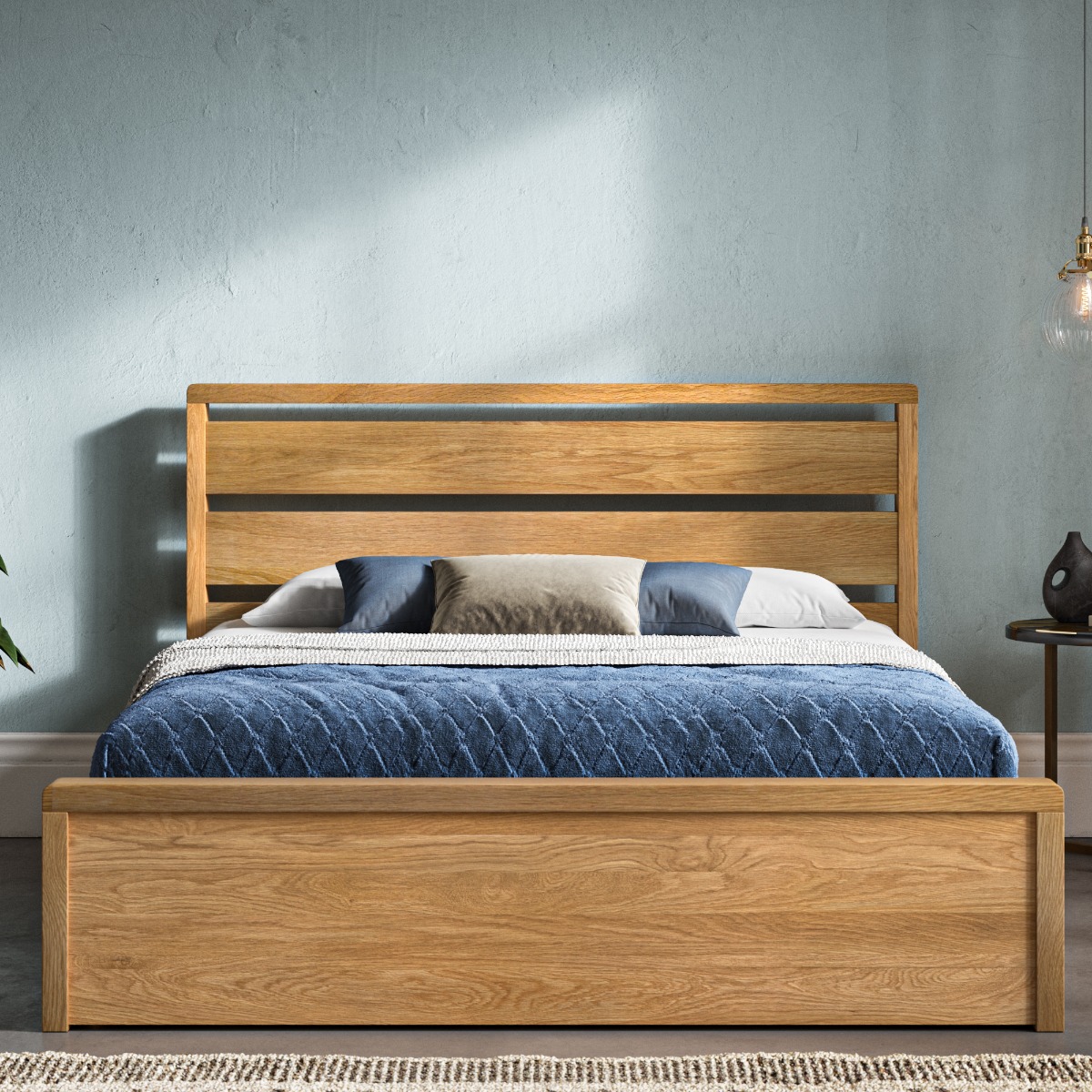 Modena Oak Wood Ottoman Bed - Standard Double 4ft6