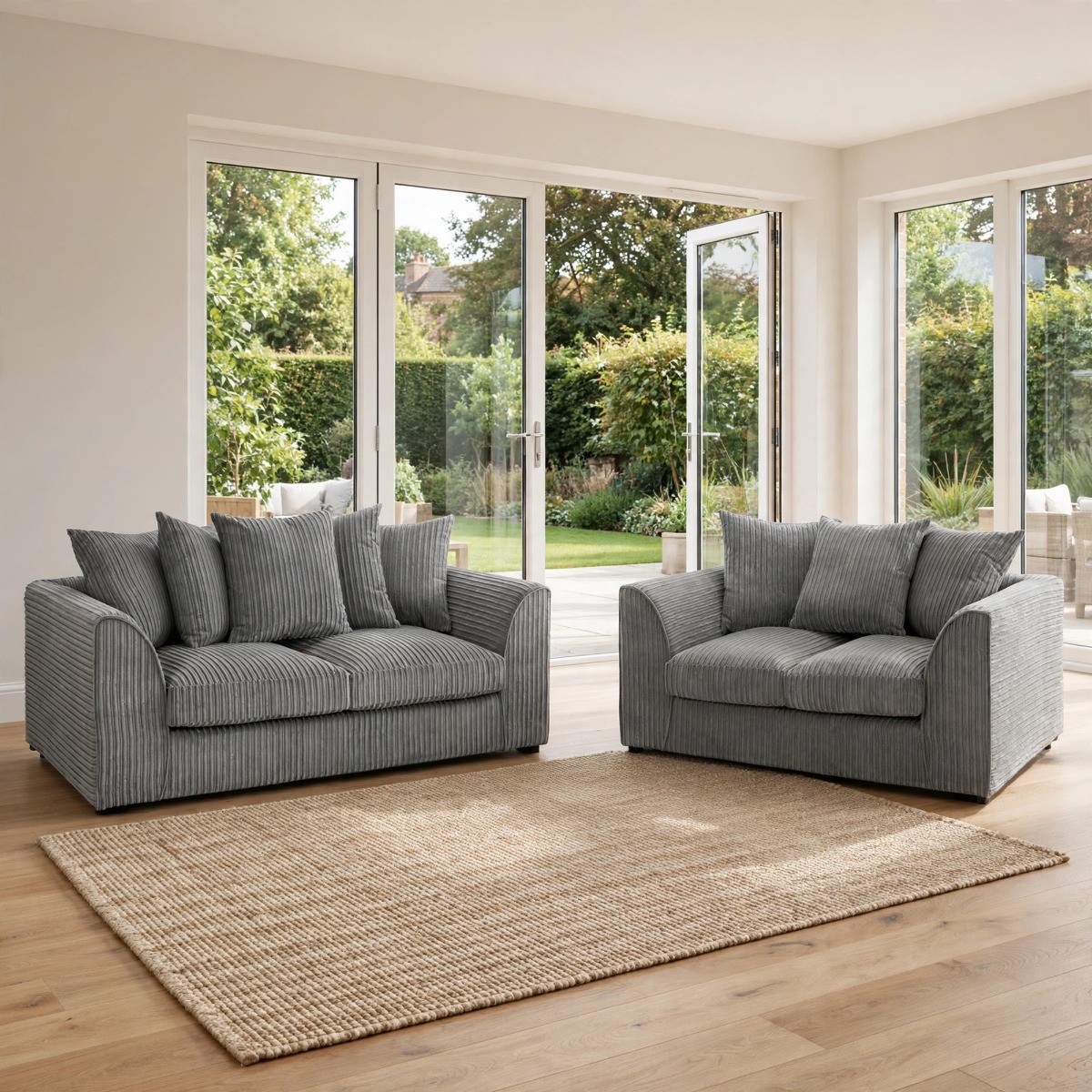 DAVIS Scatterback Jumbo Cord 3 and 2 Seater Sofa Set - Grey