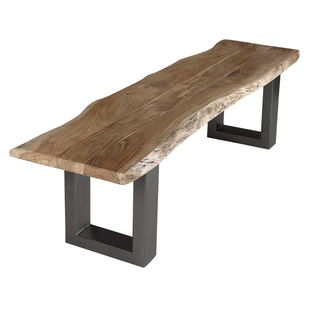 Maureen Black Metal Frame Solid Acacia Wood Large Dining Bench