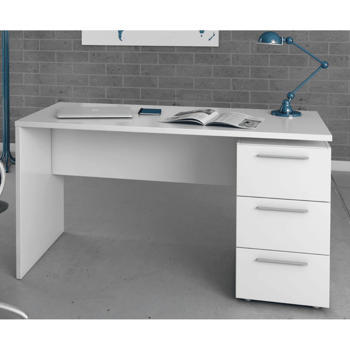 Office Computer Desk with 3 Drawers - White