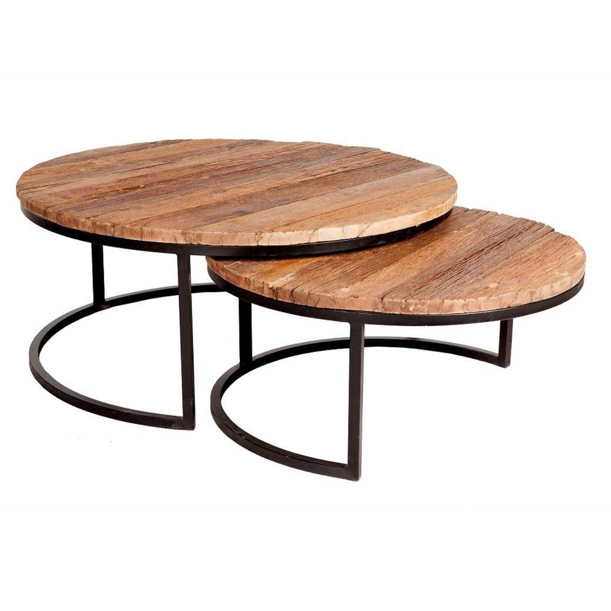 Classic Design Metal Frame Base Set of 2 Coffee Tables Sleeper Wood - Brown