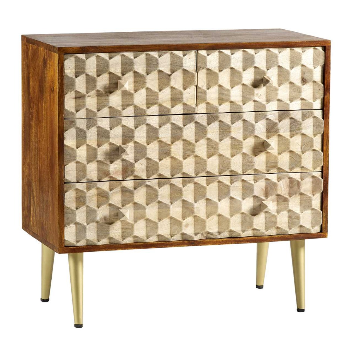 ELSPETH Natural Finish Chest of Drawers - Medium-sized, 4 Drawers, Ready Assembled