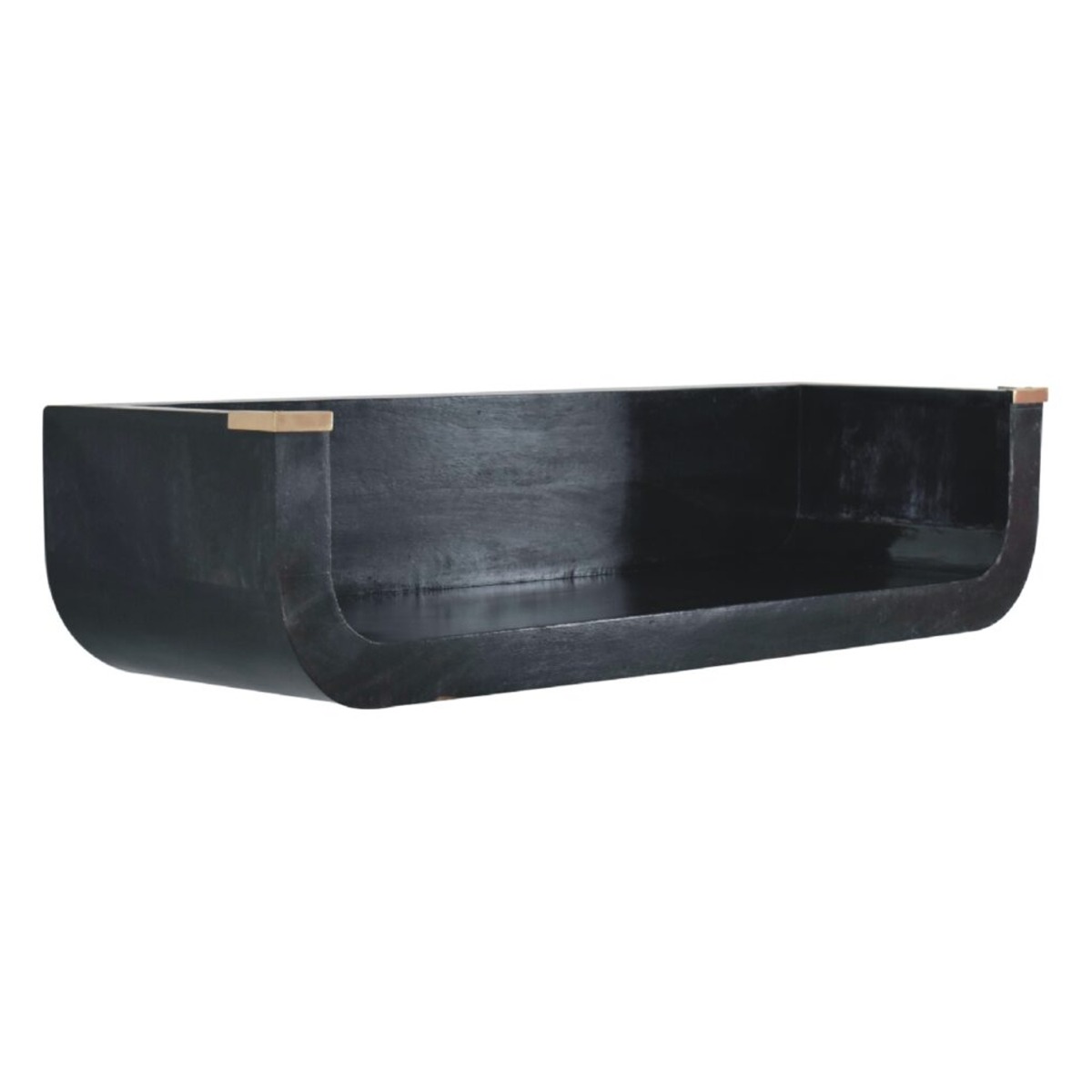 Wall Mounted Mango Wood Console Table with Open Slot and Rounded Edges - Ash Black