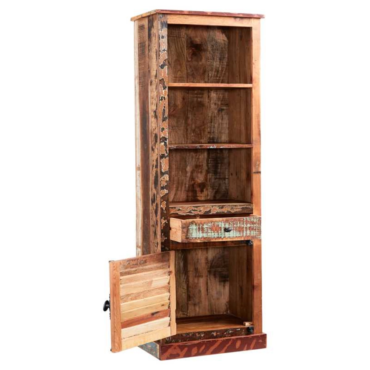 Louise Solid Wood Narrow Bookcase With Door and Drawer