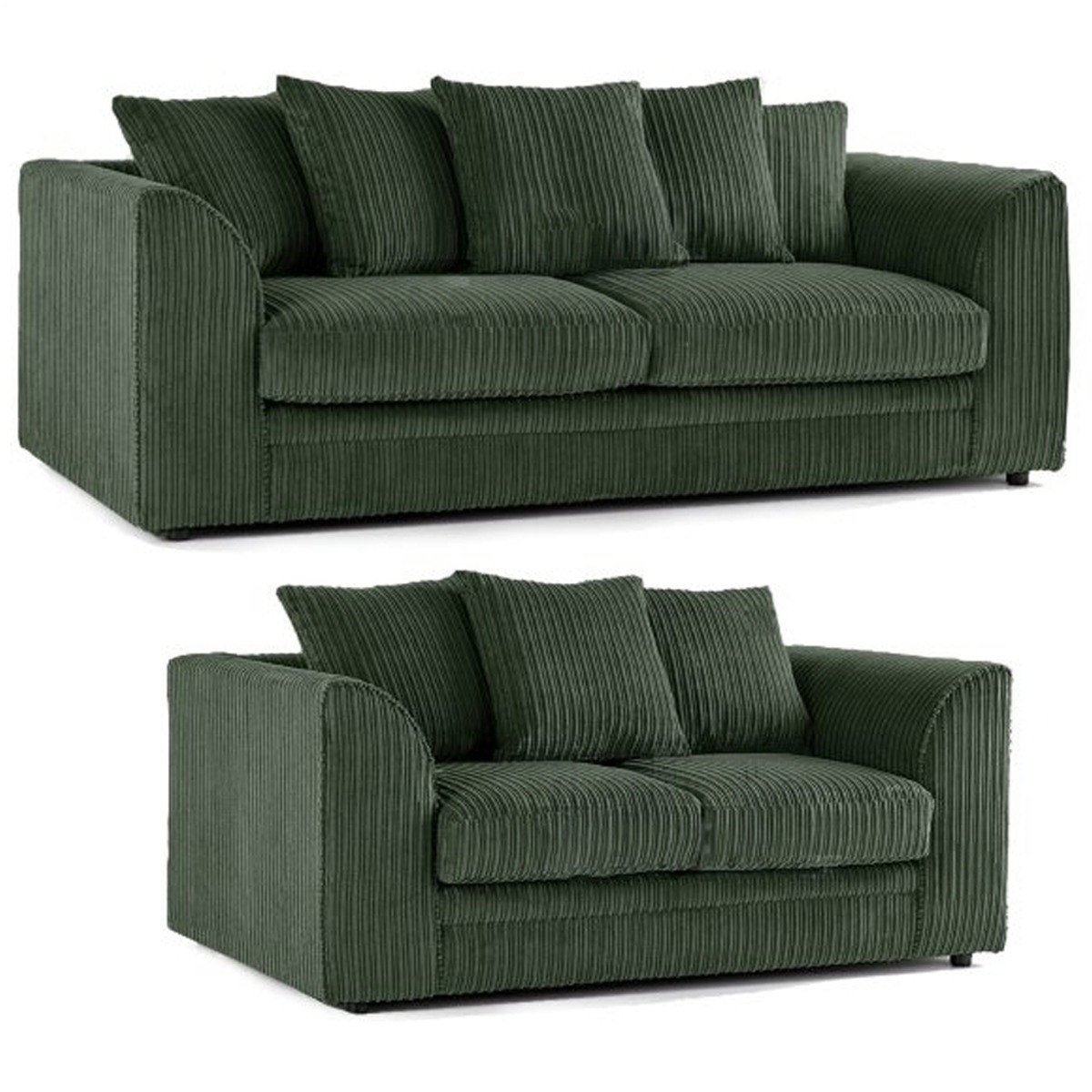 OXFORD Jumbo Cord 3 Seater and 2 Seater Scatterback Sofa Set - Green