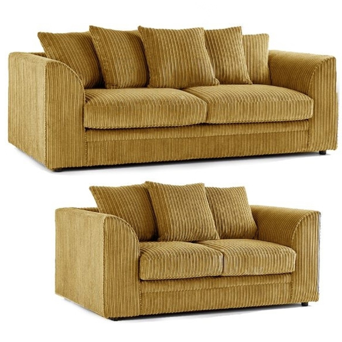 OXFORD Jumbo Cord 3 Seater and 2 Seater Scatterback Sofa Set - Mustard