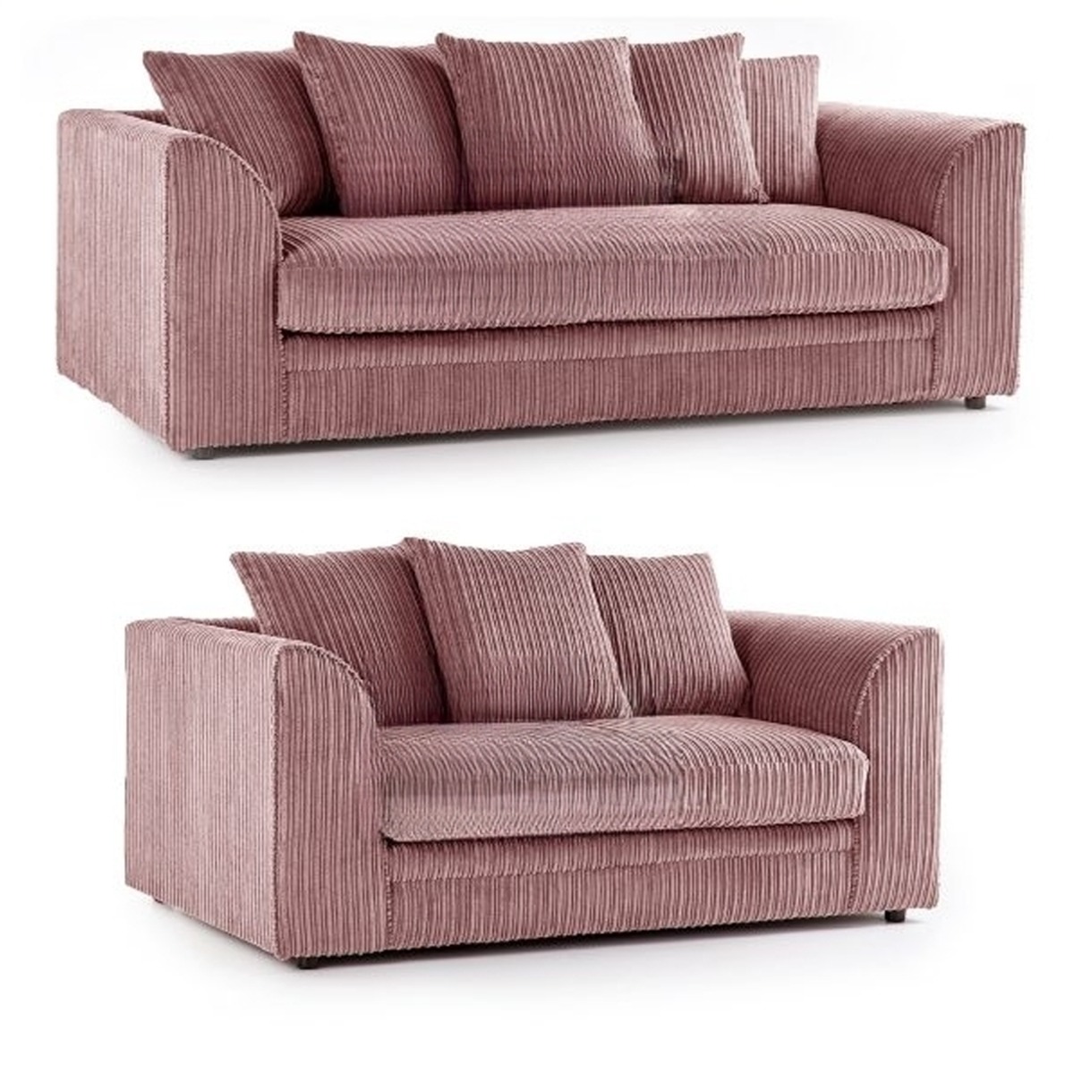 OXFORD Jumbo Cord 3 Seater and 2 Seater Scatterback Sofa Set - Pink