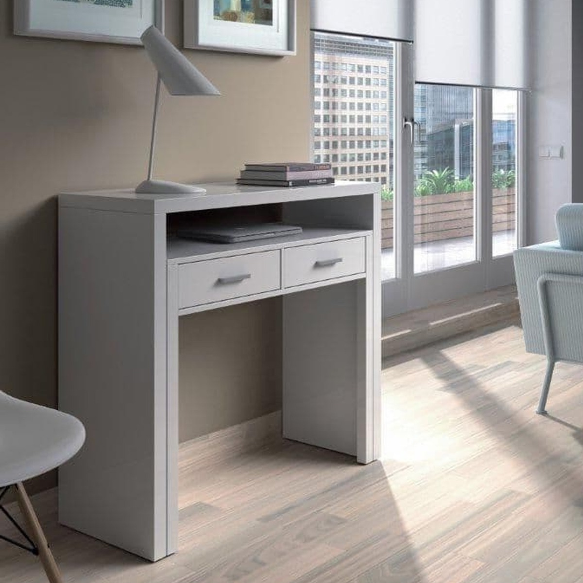 Modern Design 2 Drawer Desk - White